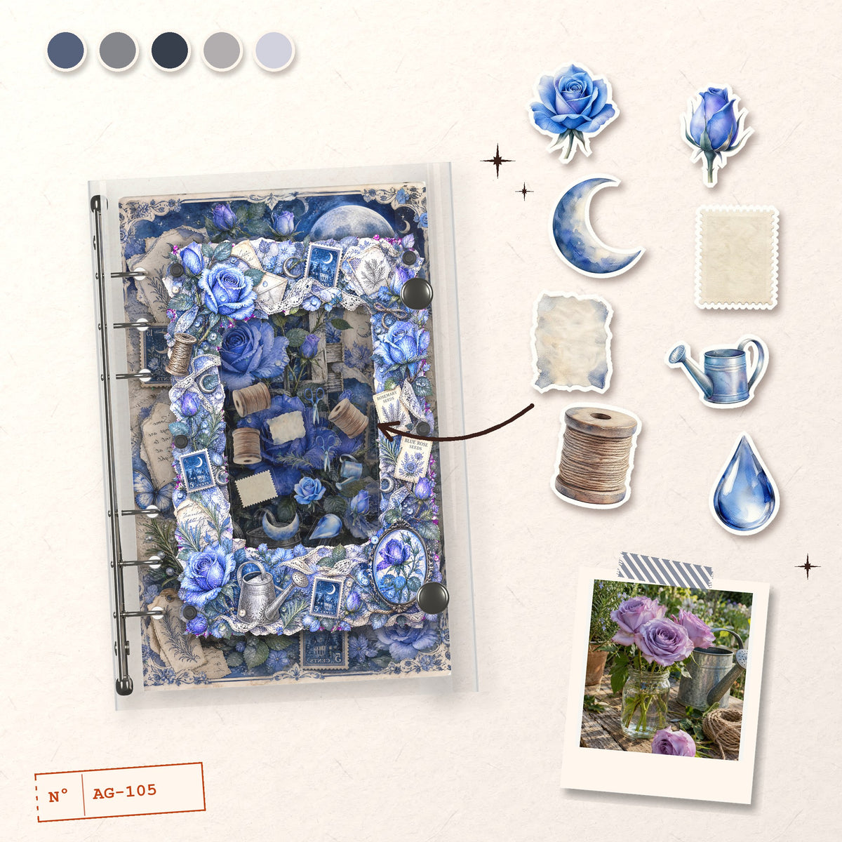 Blue Climbing Roses design story: the charms inside and the cover