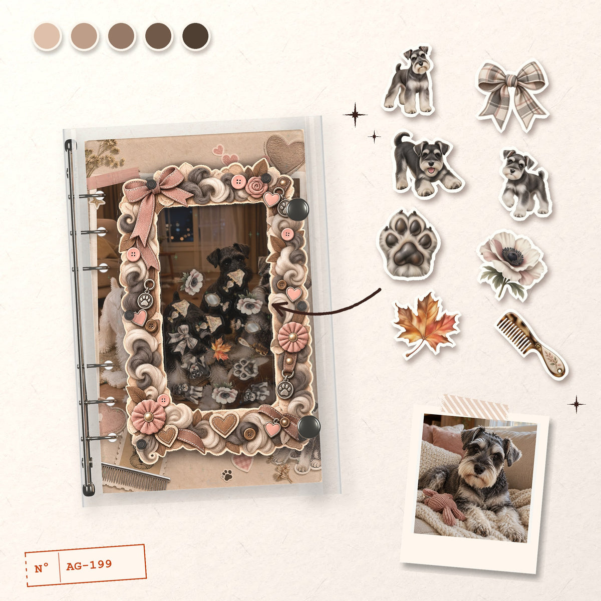 Schnauzer Pup design story: the charms inside and the cover