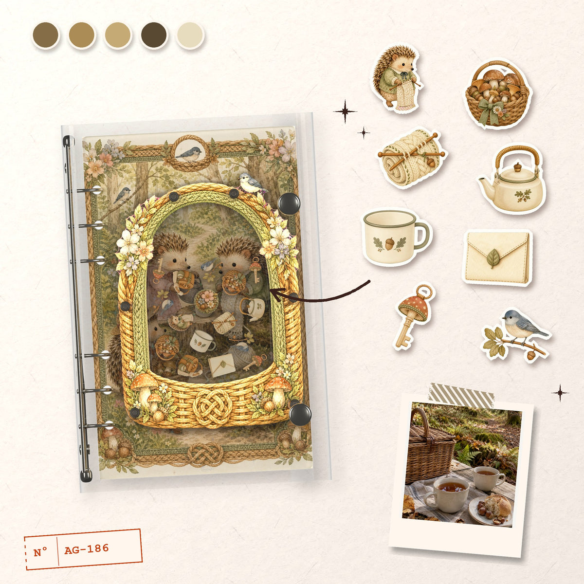 Hedgehog Tea Basket design story: the charms inside and the cover