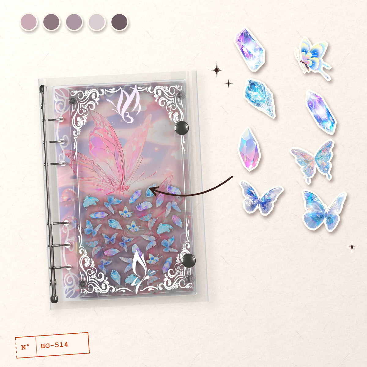 Pink Glass Butterflies design story: the charms inside and the cover