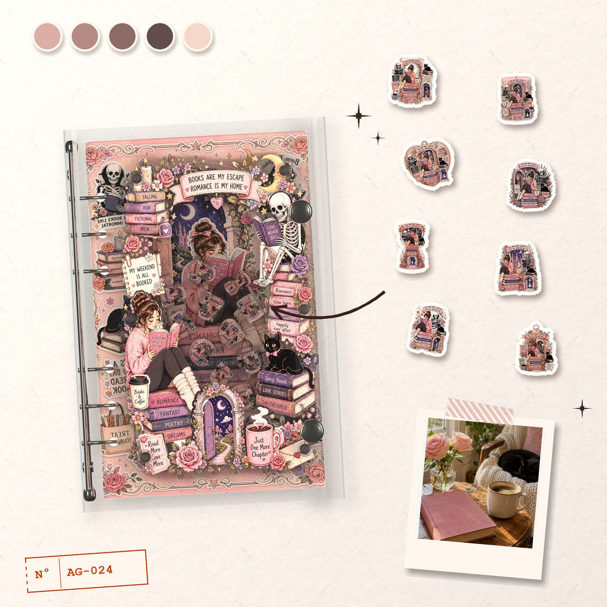 Cozy Book Stack design story: the charms inside and the cover