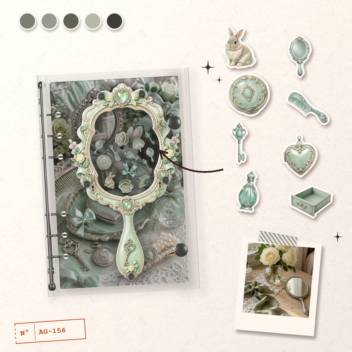 Green Mirror Vanity design story: the charms inside and the cover