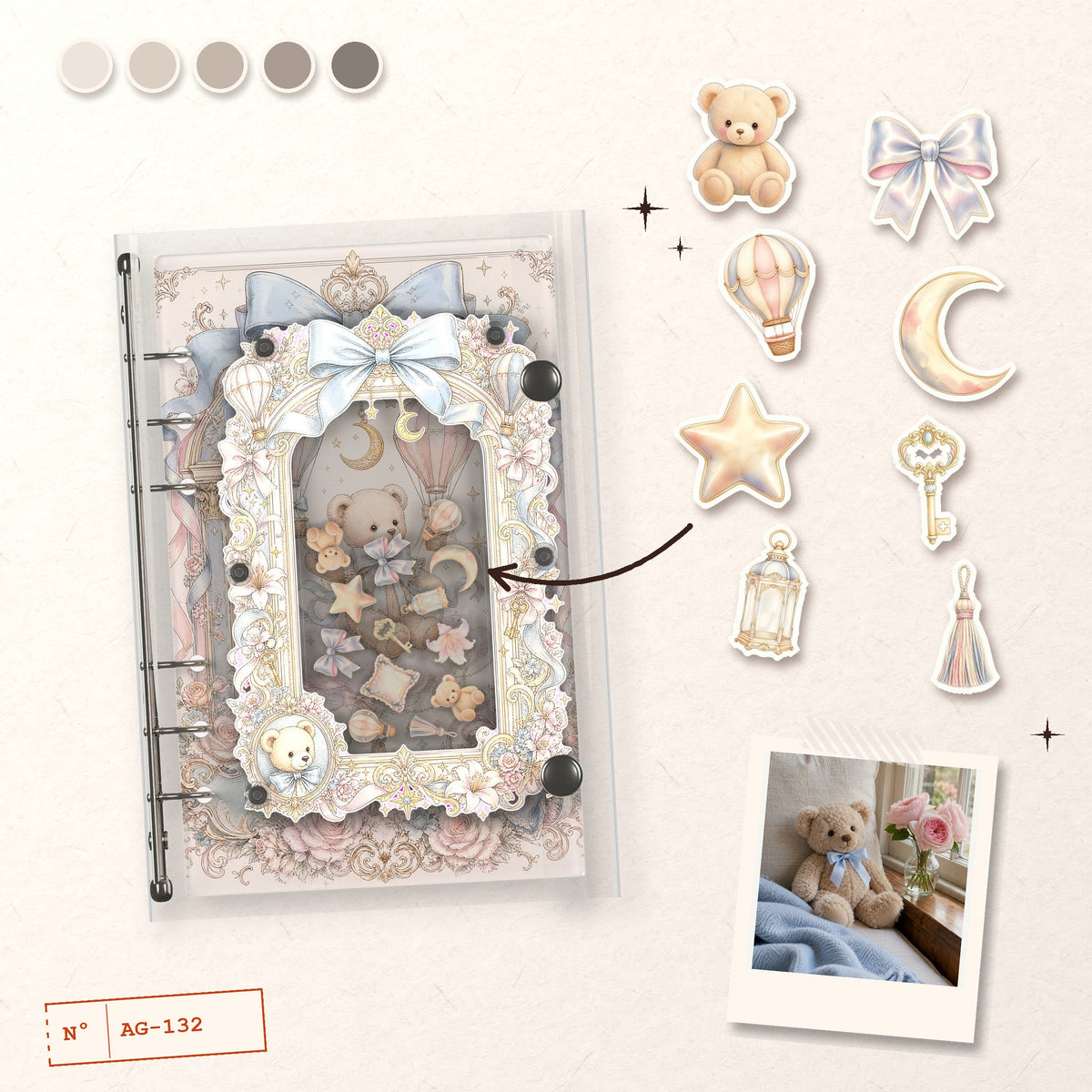 Teddy Moon Balloon design story: the charms inside and the cover