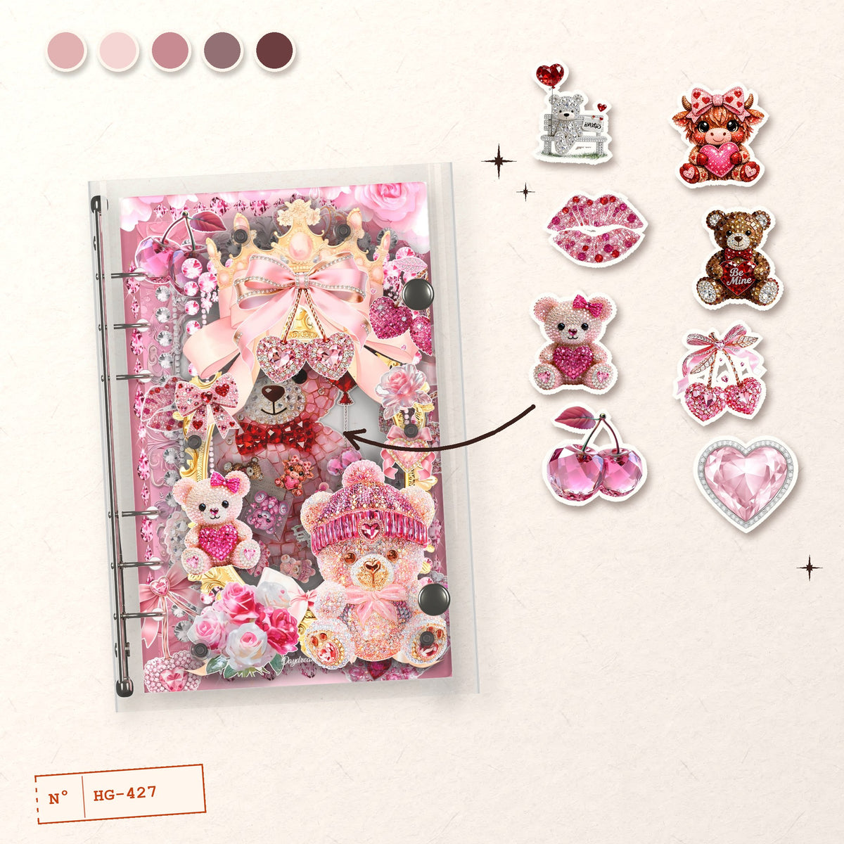 Pink Bears & Hearts design story: the charms inside and the cover