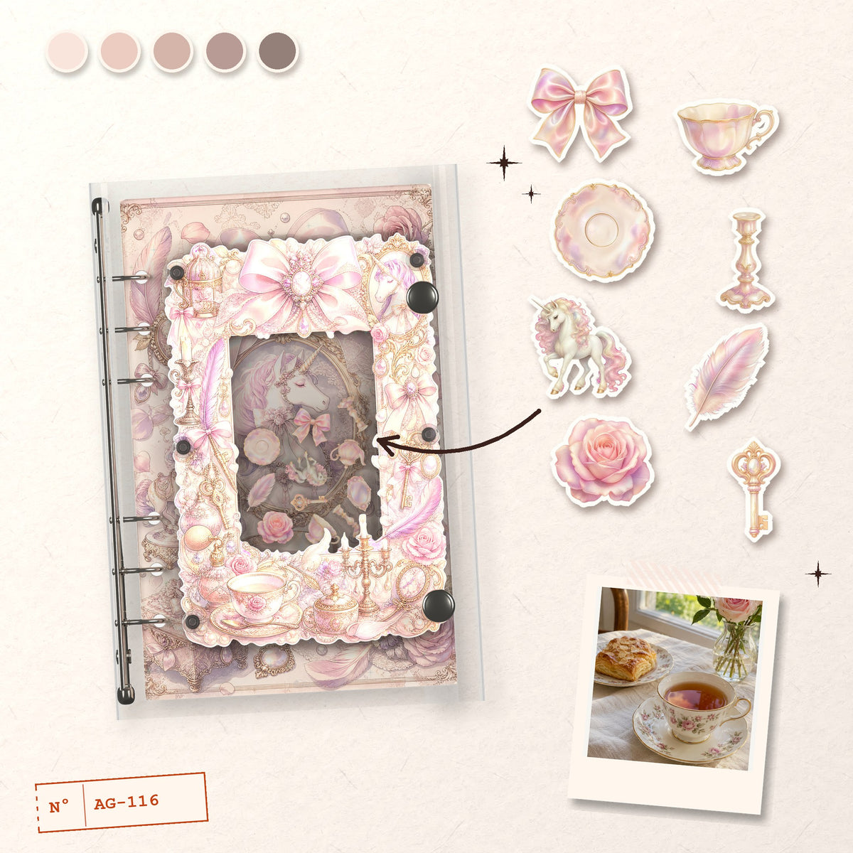 Pastel Unicorn Teatime design story: the charms inside and the cover