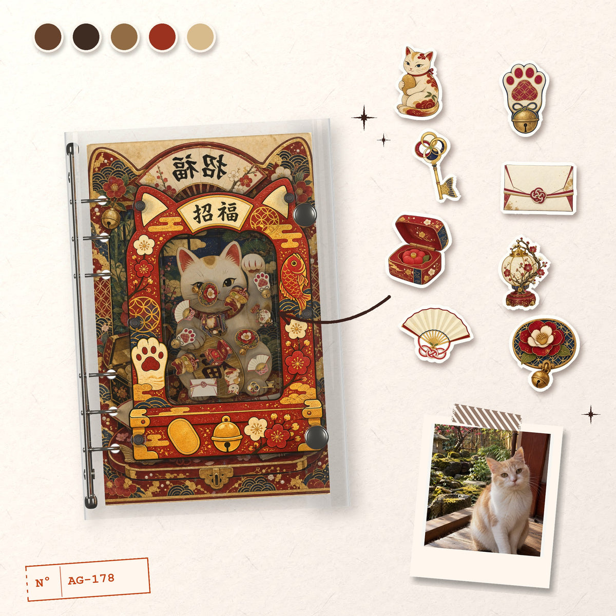Maneki Neko Lucky Cat design story: the charms inside and the cover