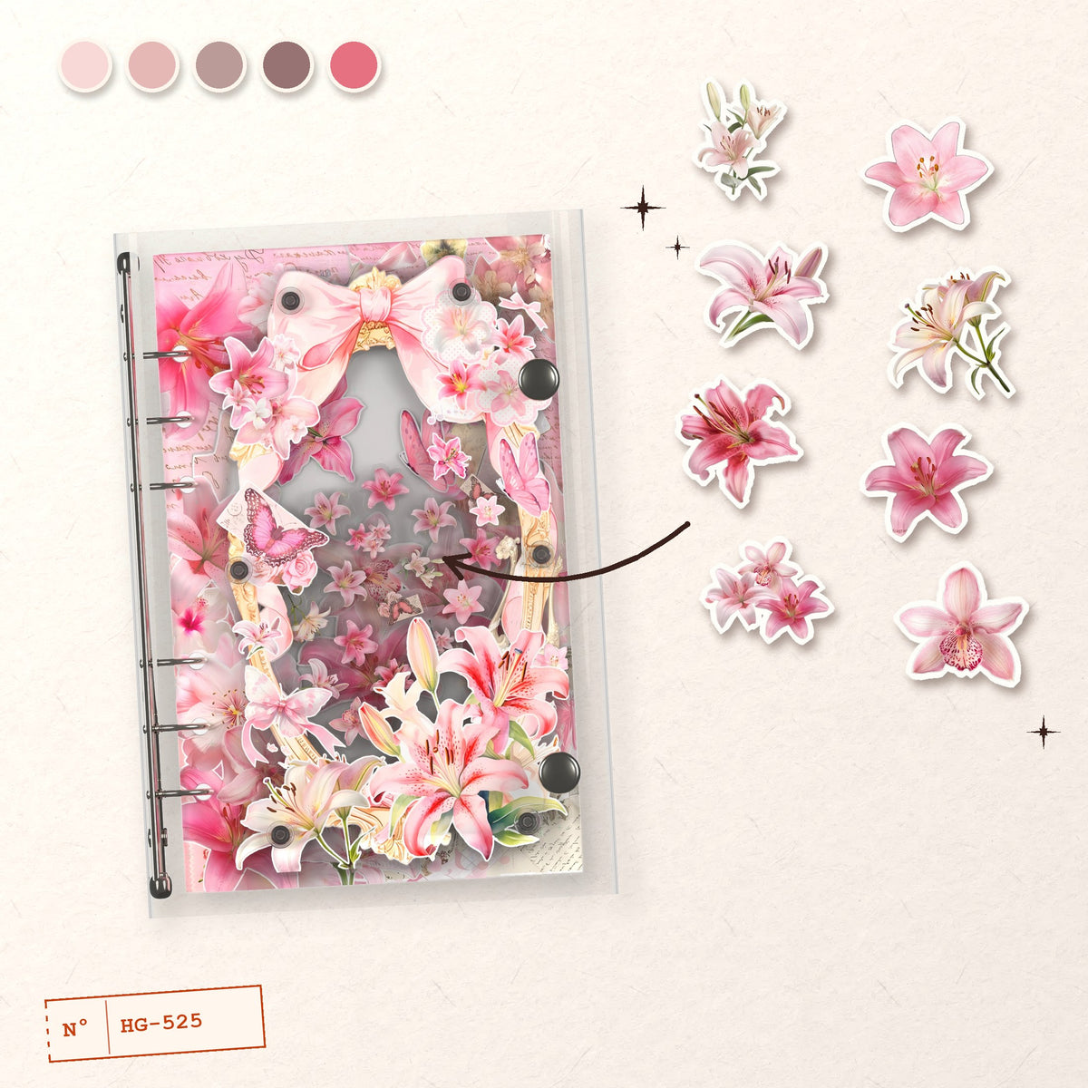 Pink Lilies design story: the charms inside and the cover
