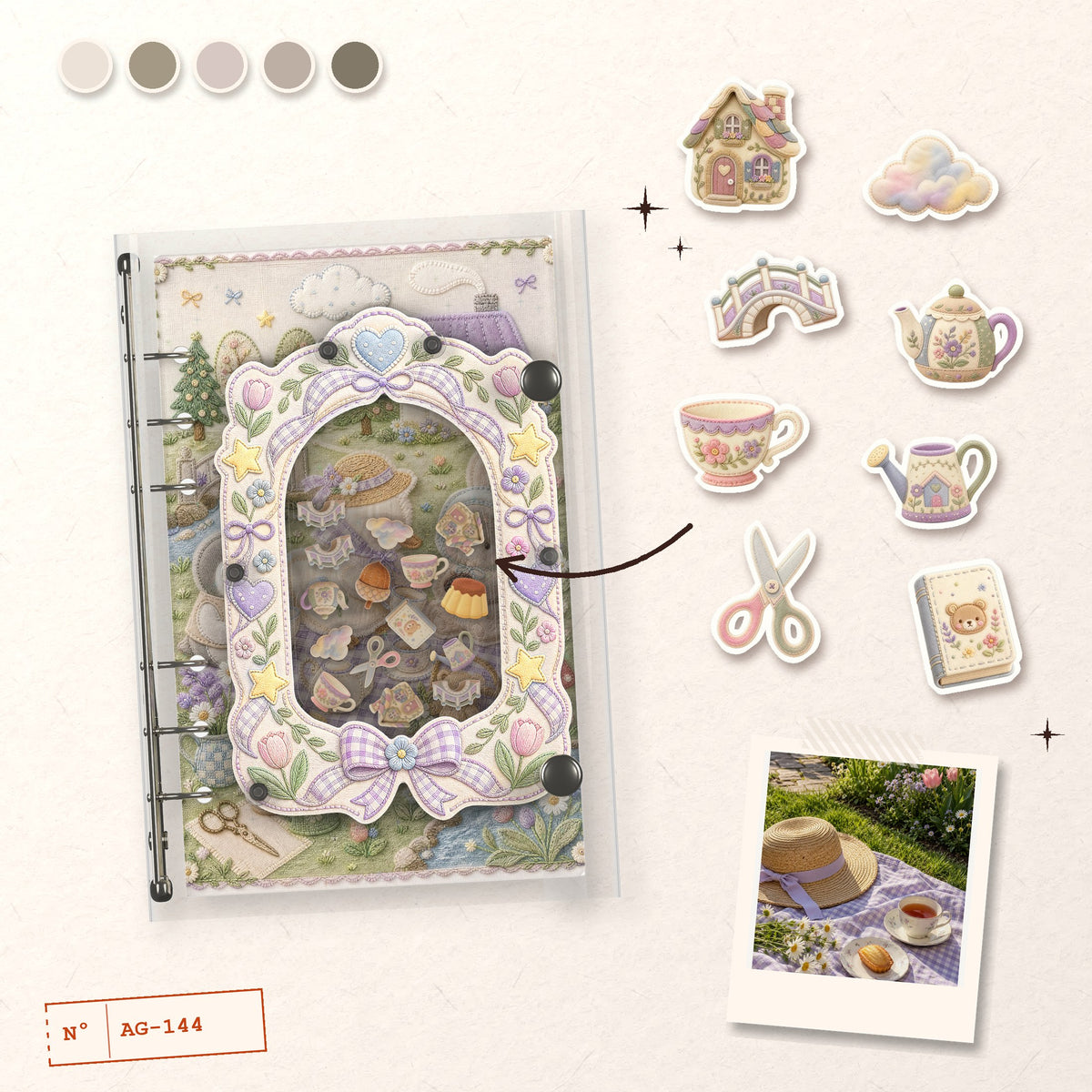 Embroidered Garden Picnic design story: the charms inside and the cover