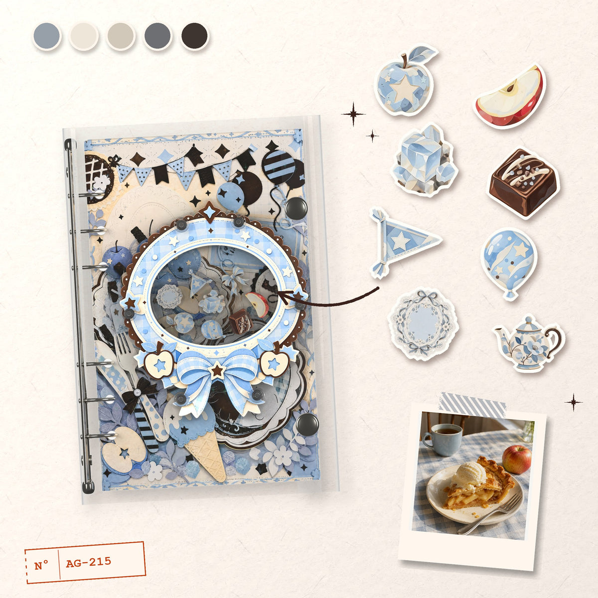 Blue Apple Party design story: the charms inside and the cover