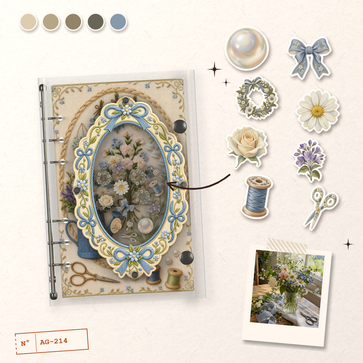 Embroidered Flowers design story: the charms inside and the cover