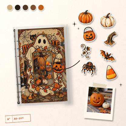 Pumpkin Ghost Halloween design story: the charms inside and the cover