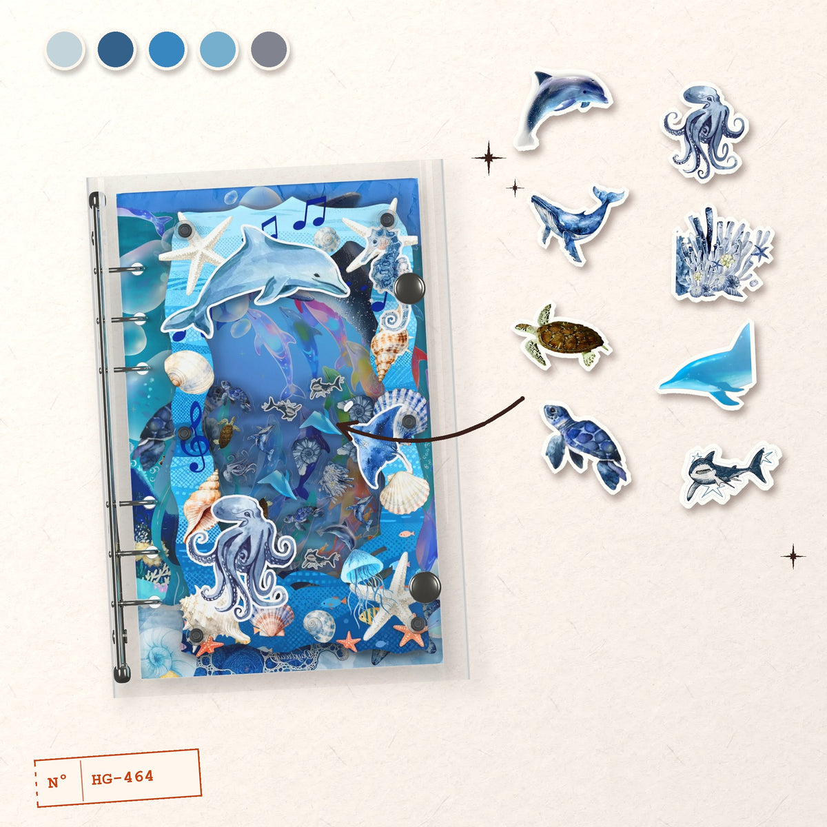 Dolphin Ocean Collage design story: the charms inside and the cover