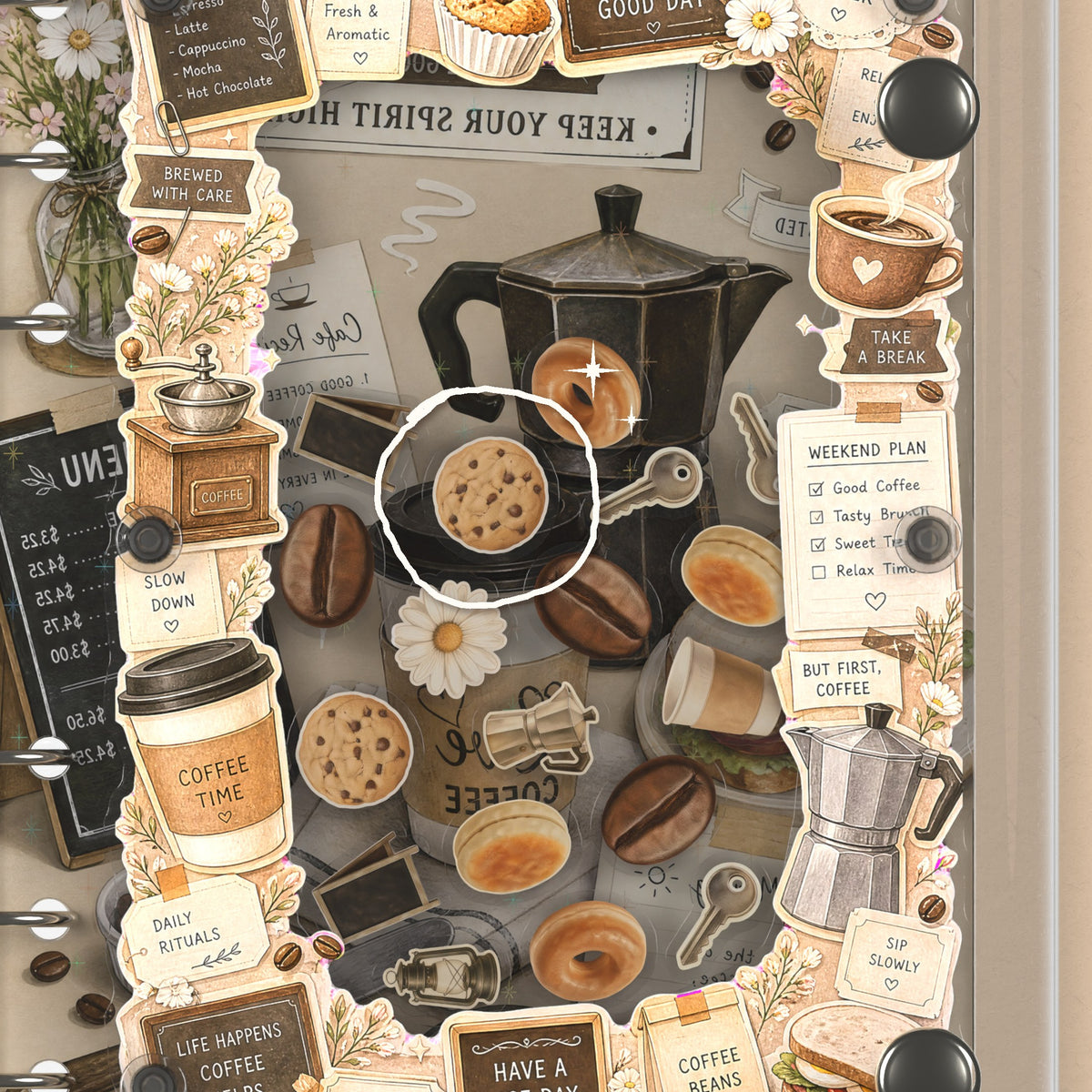Close-up of the shaker window and charms, Cafe Breakfast