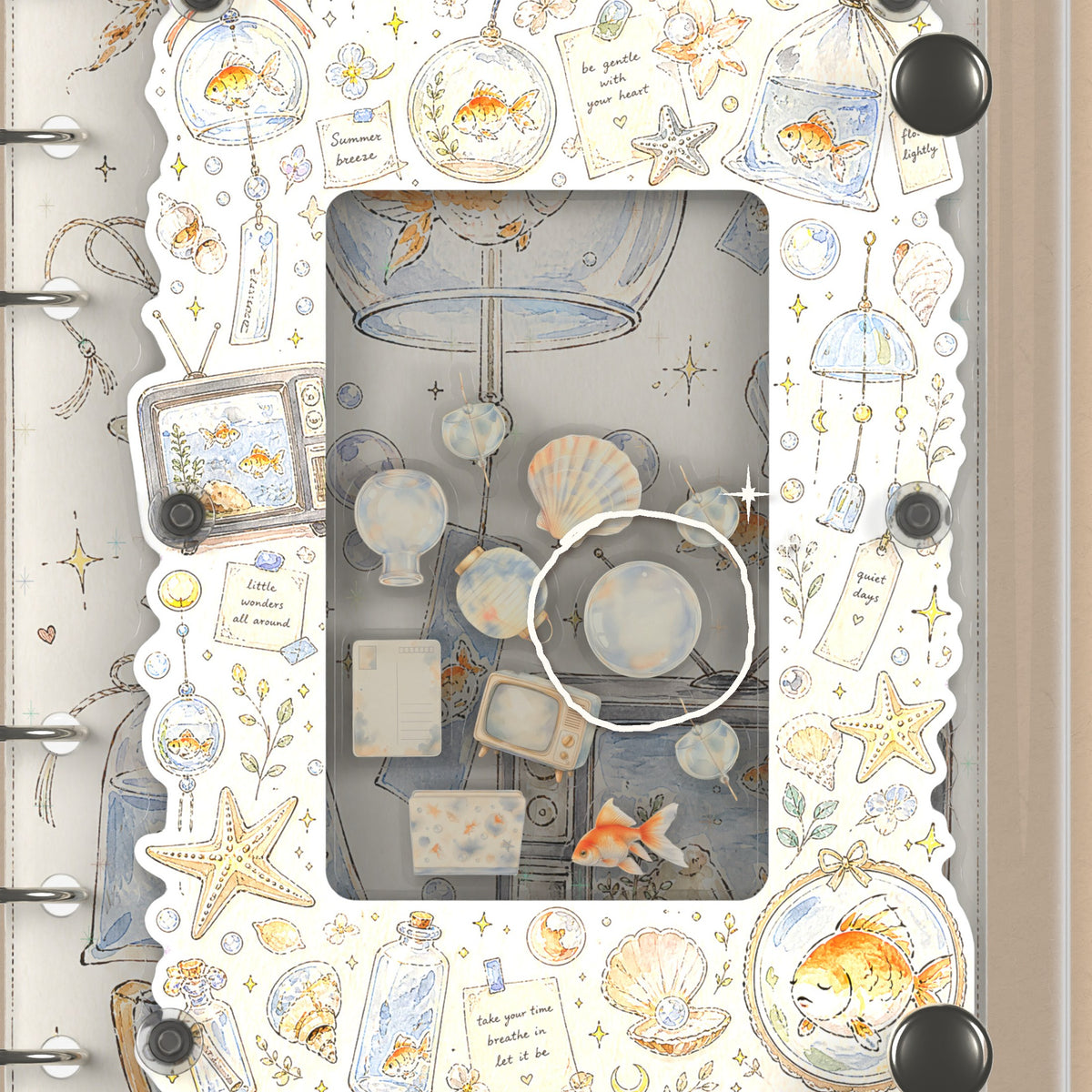 Close-up of the shaker window and charms, Goldfish Aquarium