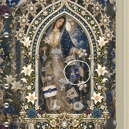 Close-up of the shaker window and charms, Starlit Madonna