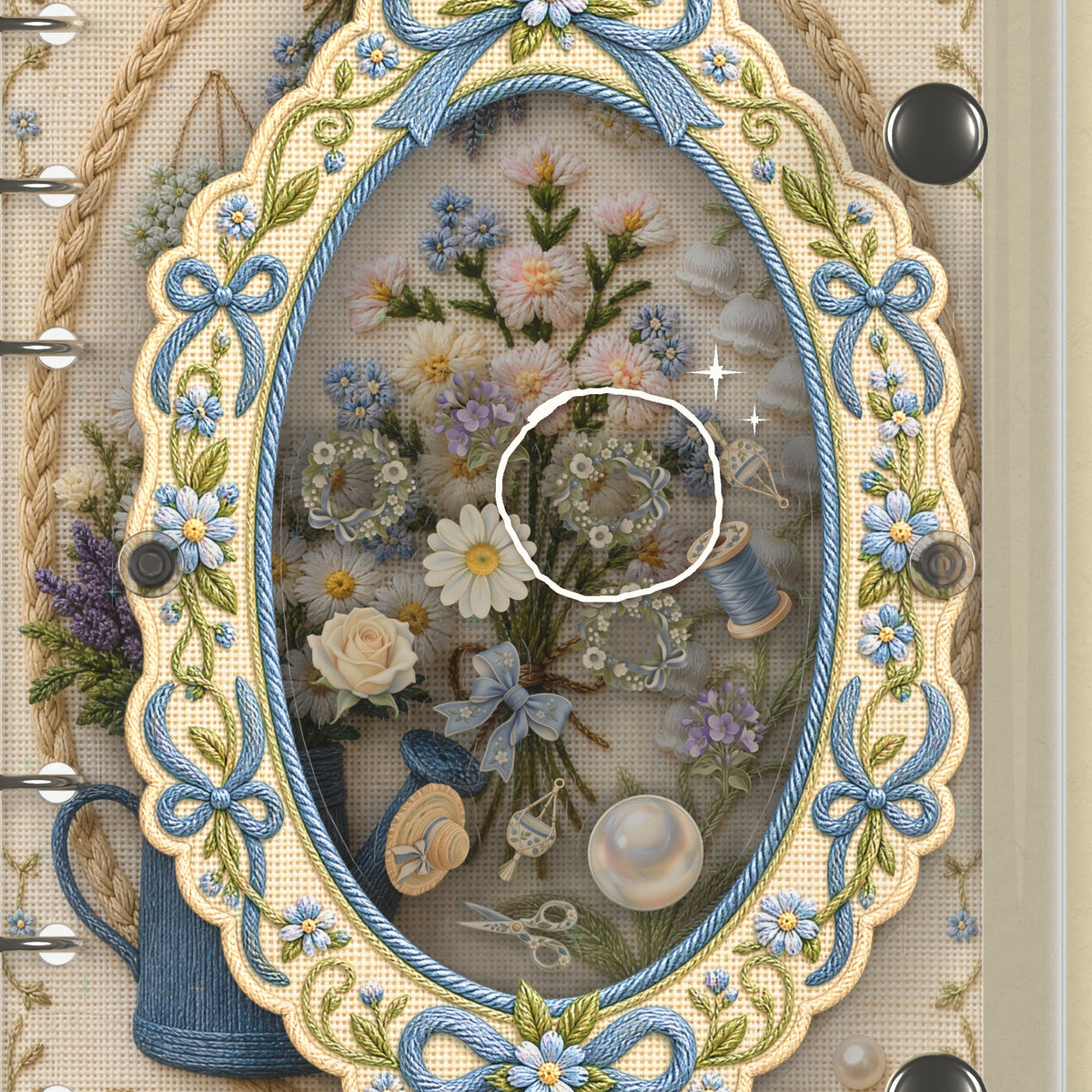 Close-up of the shaker window and charms, Embroidered Flowers