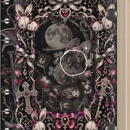 Close-up of the shaker window and charms, Gothic Rabbit Doll