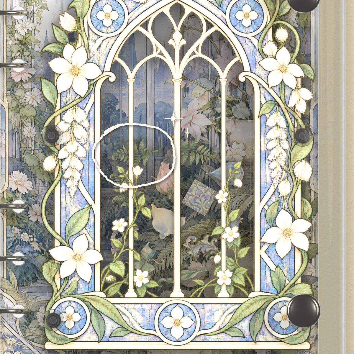 Close-up of the shaker window and charms, Gothic Garden Window