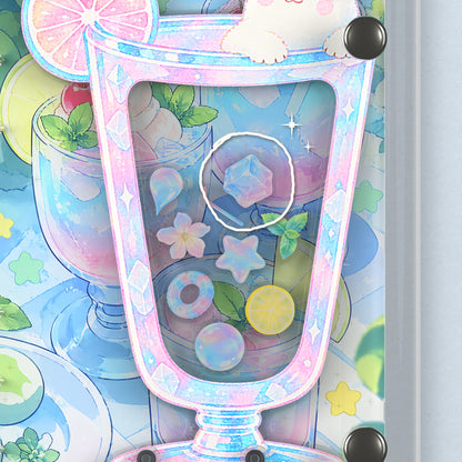 Close-up of the shaker window and charms, Summer Bear Drinks