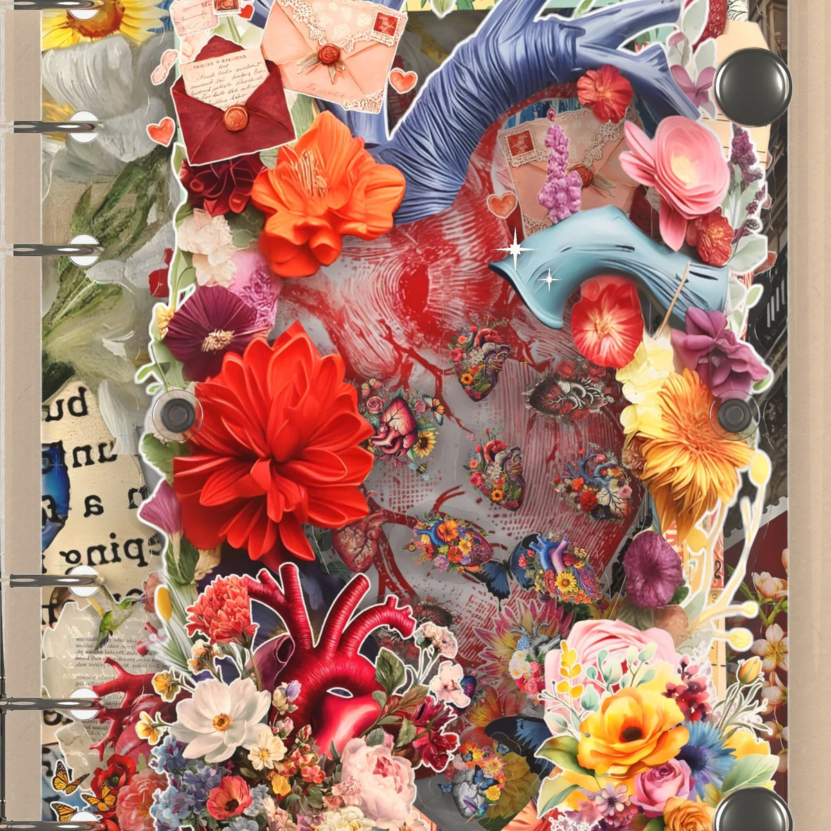 Close-up of the shaker window and charms, Anatomical Heart Florals