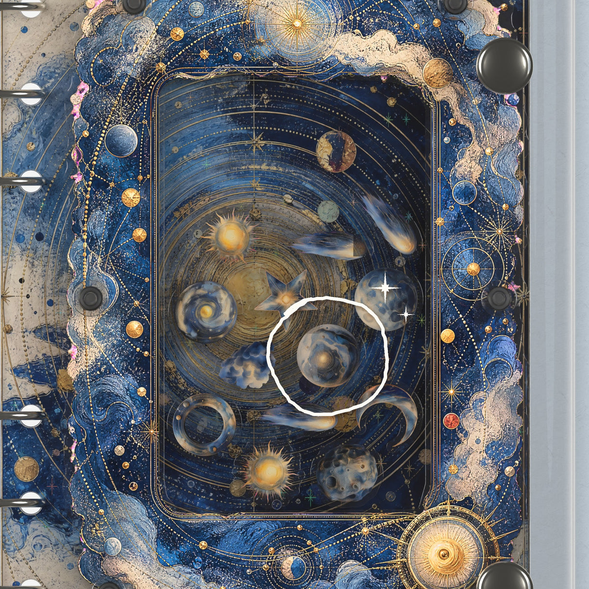 Close-up of the shaker window and charms, Solar System