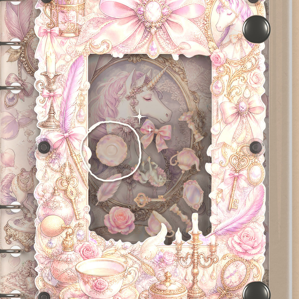 Close-up of the shaker window and charms, Pastel Unicorn Teatime