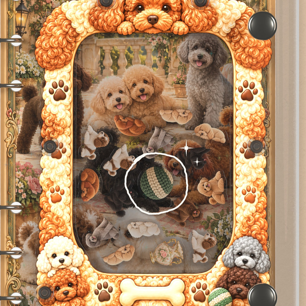 Close-up of the shaker window and charms, Toy Poodle Friends