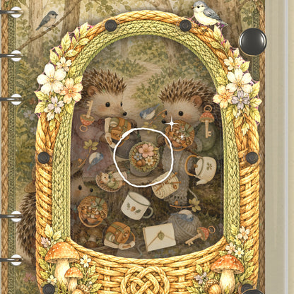 Close-up of the shaker window and charms, Hedgehog Tea Basket
