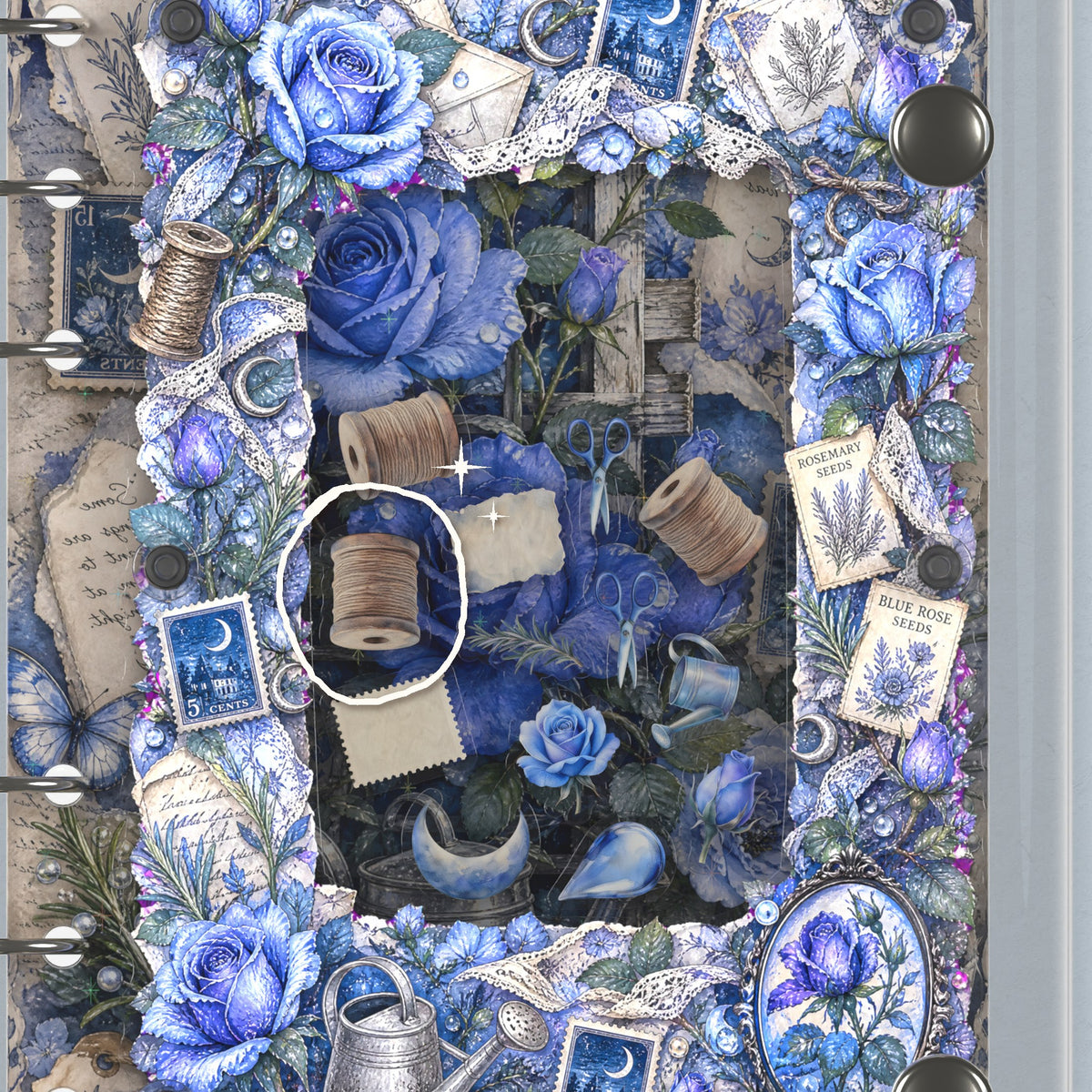 Close-up of the shaker window and charms, Blue Climbing Roses