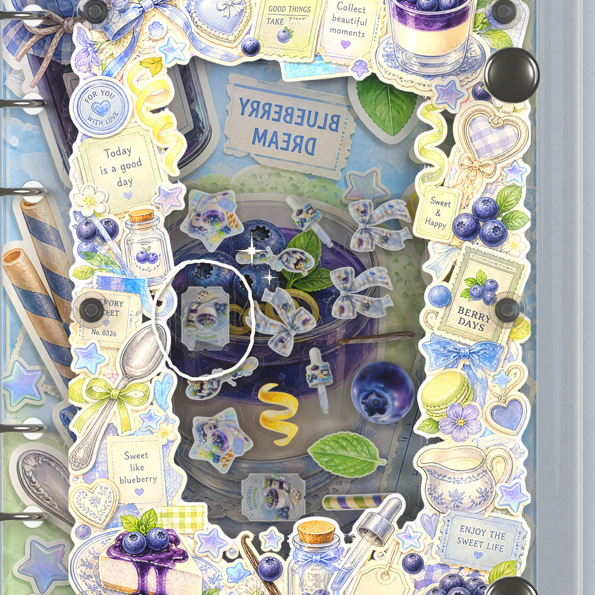 Close-up of the shaker window and charms, Blueberry Panna Cotta