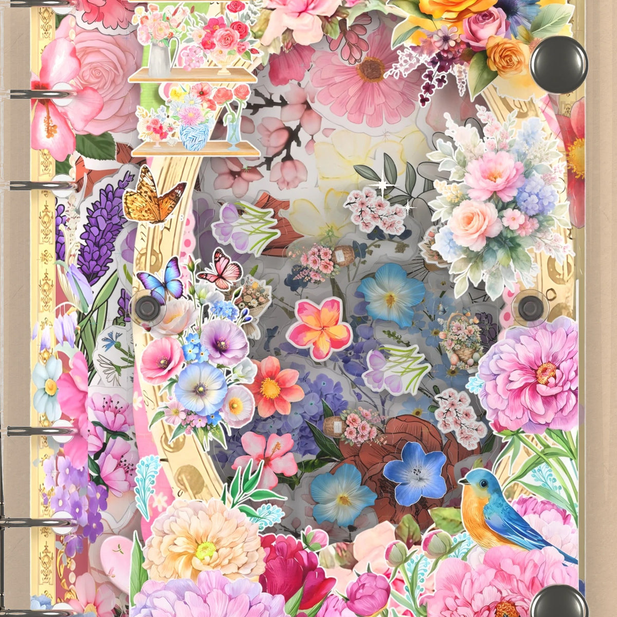 Close-up of the shaker window and charms, Bluebird Flower Garden