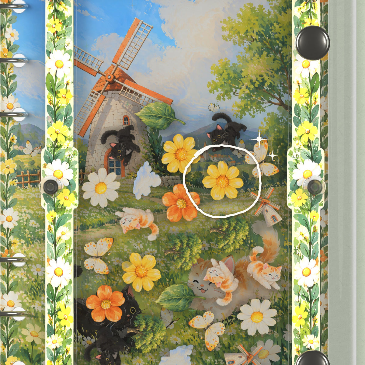 Close-up of the shaker window and charms, Windmill Meadow Kittens