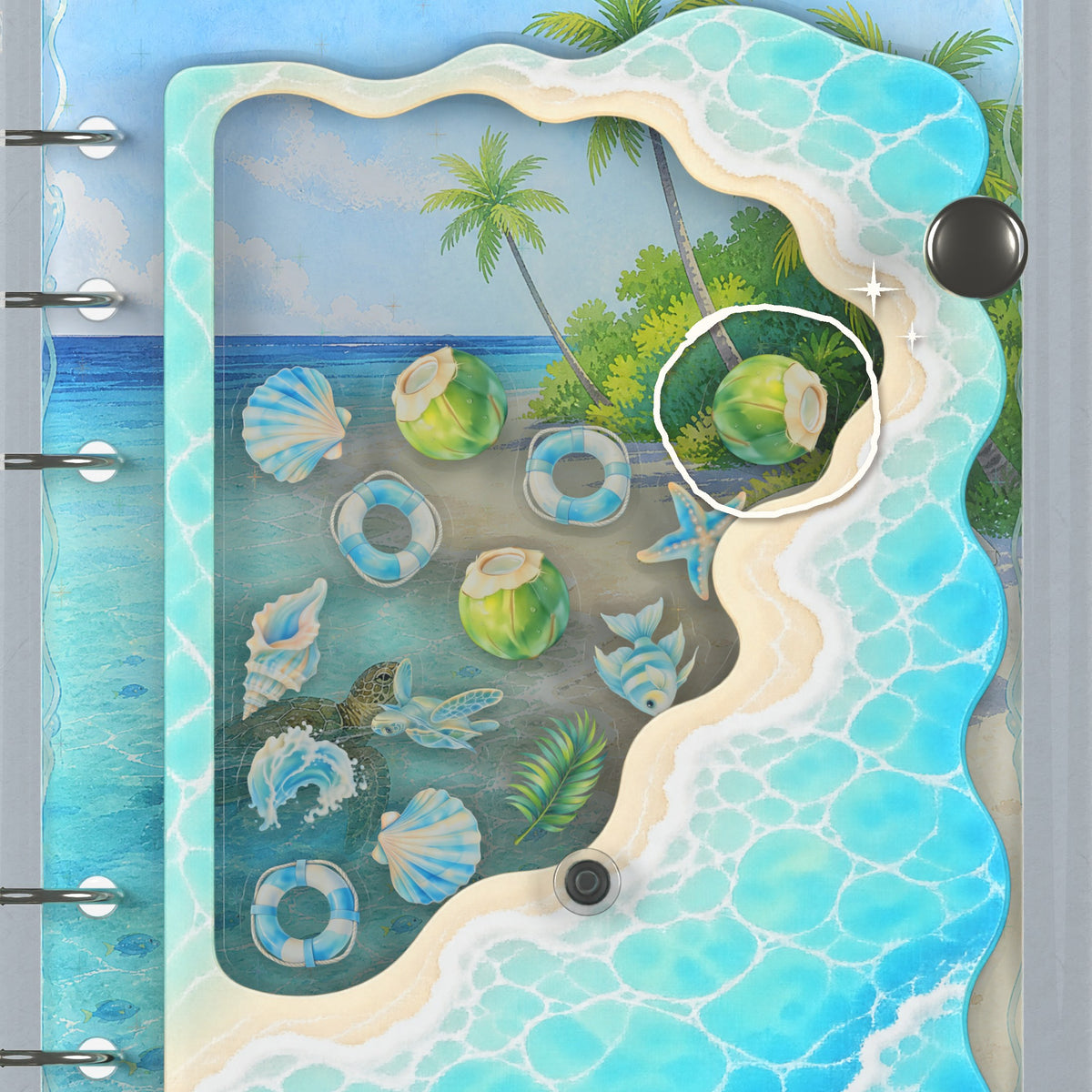 Close-up of the shaker window and charms, Tropical Beach Waves