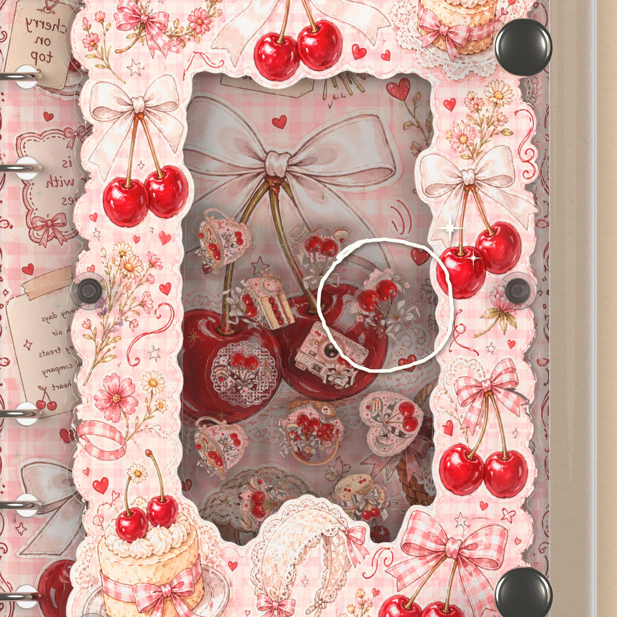 Close-up of the shaker window and charms, Ribbon Cherries