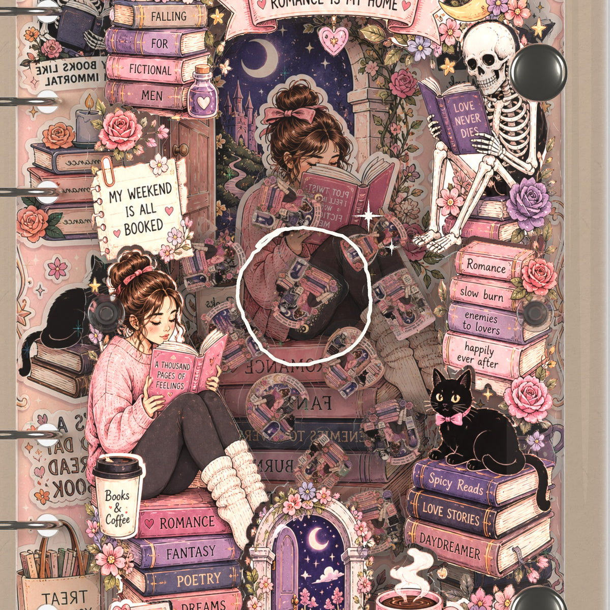 Close-up of the shaker window and charms, Cozy Book Stack