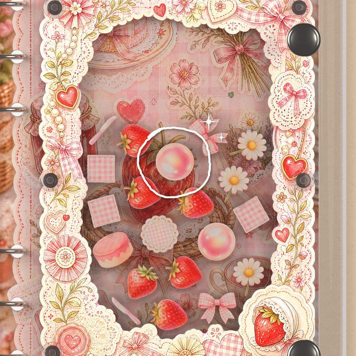 Close-up of the shaker window and charms, Strawberry Picnic Party