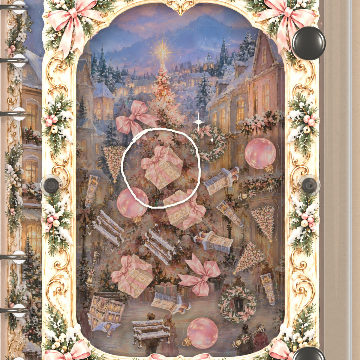 Close-up of the shaker window and charms, Pink Snow Town