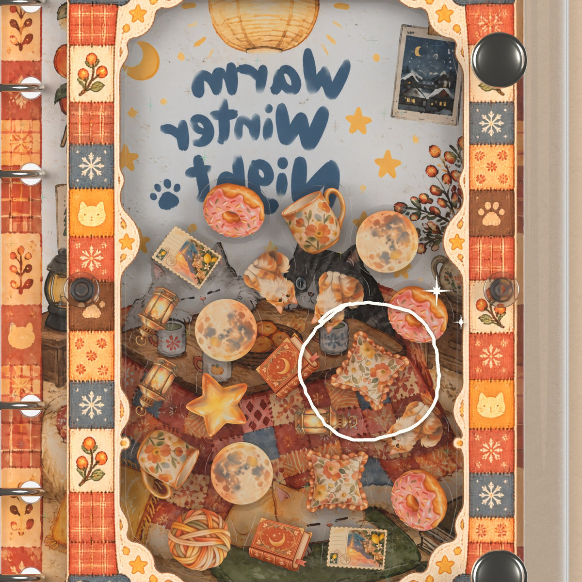 Close-up of the shaker window and charms, Kotatsu Cats