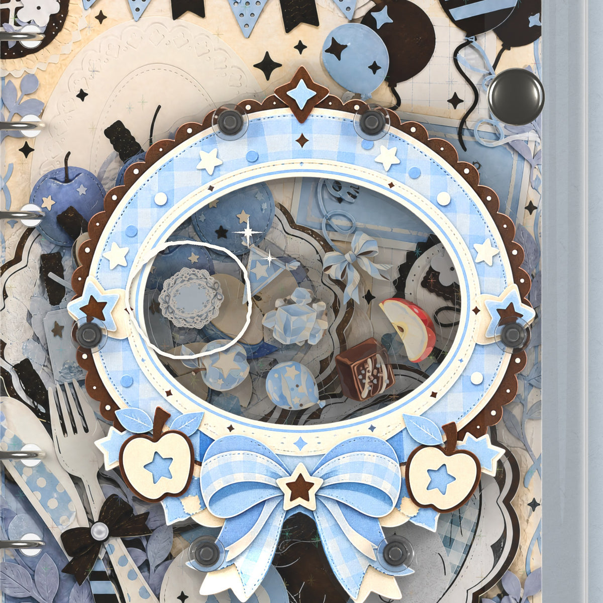 Close-up of the shaker window and charms, Blue Apple Party