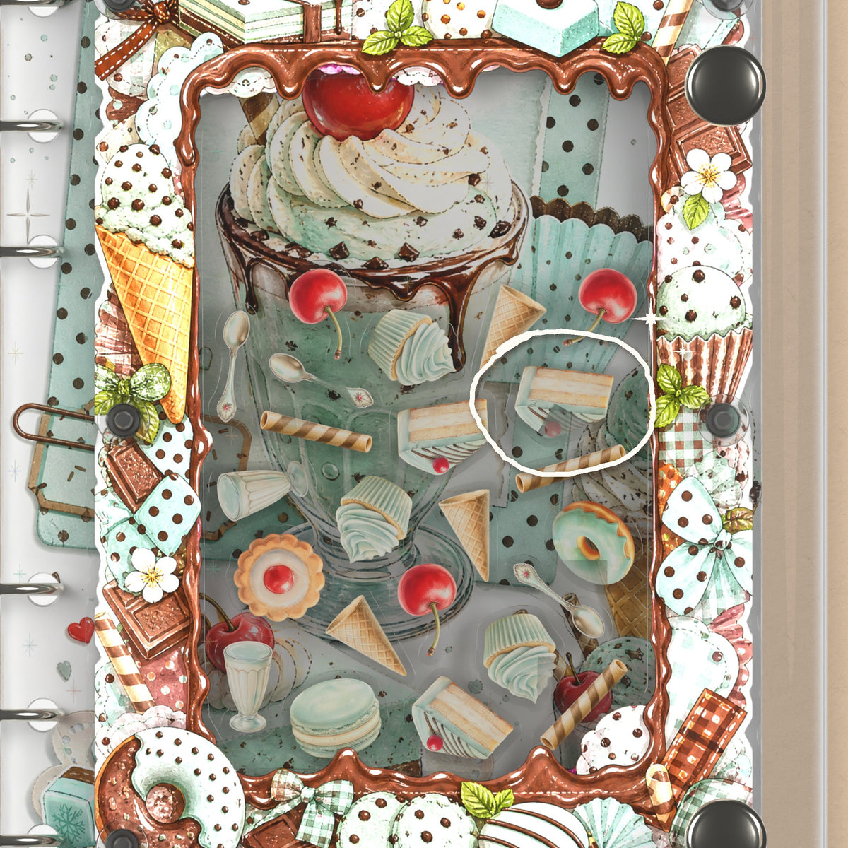 Close-up of the shaker window and charms, Mint Chocolate Sundae