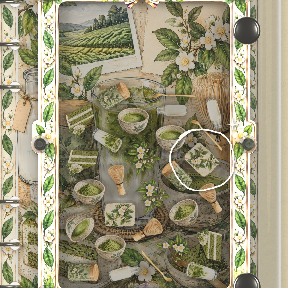 Close-up of the shaker window and charms, Matcha Latte Bar