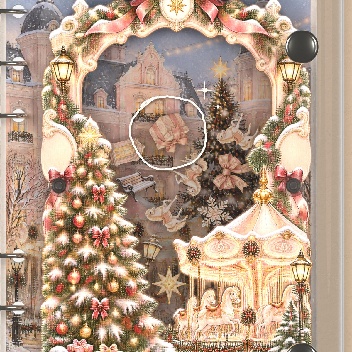 Close-up of the shaker window and charms, Snowy Carousel