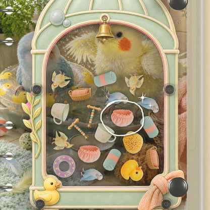 Close-up of the shaker window and charms, Birdcage Pals