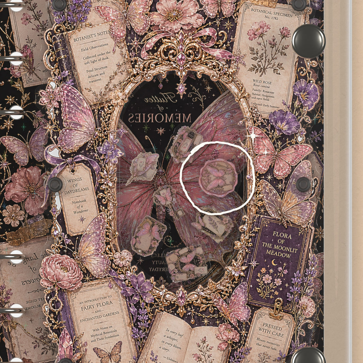 Close-up of the shaker window and charms, Butterfly Specimen Cards