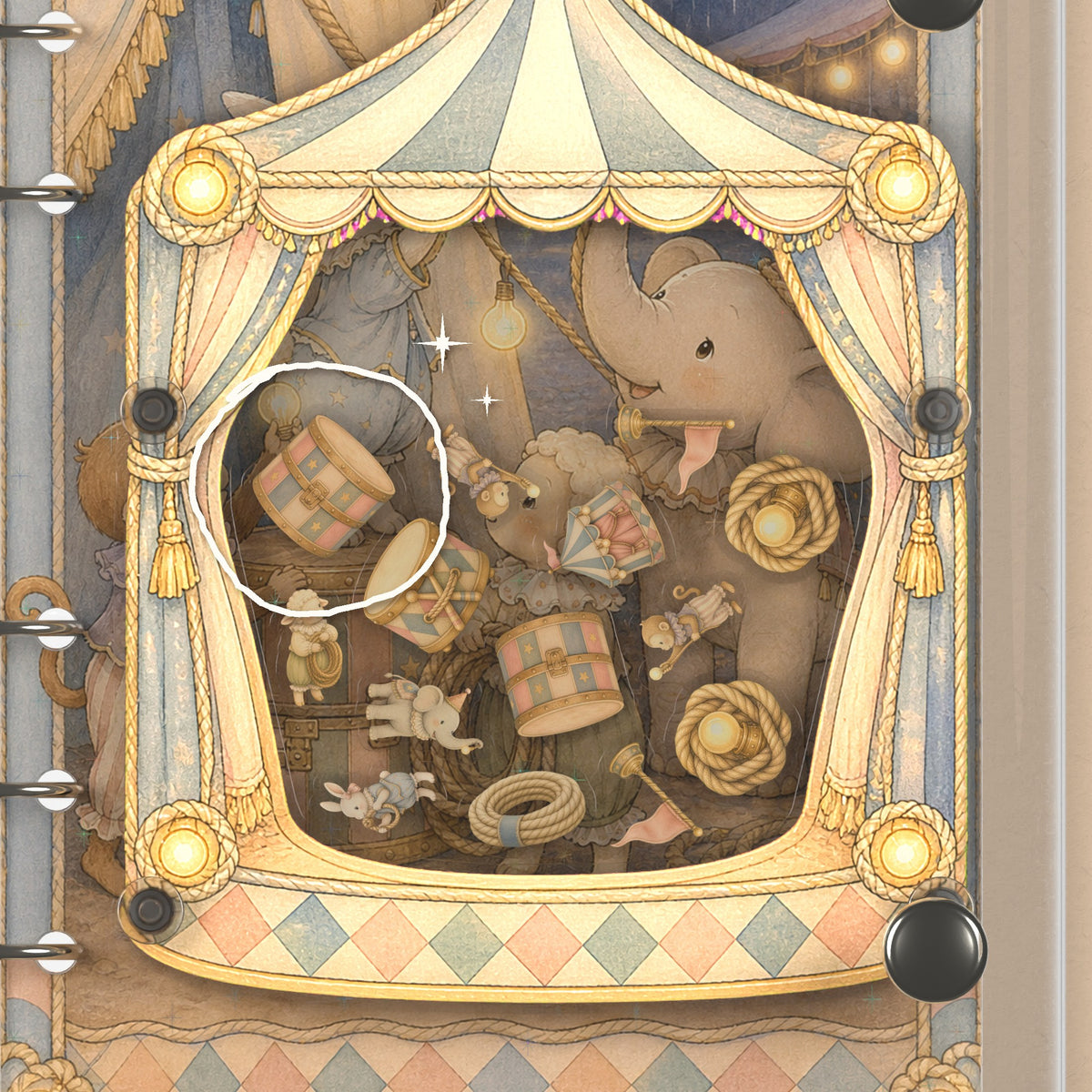 Close-up of the shaker window and charms, Little Circus Elephant