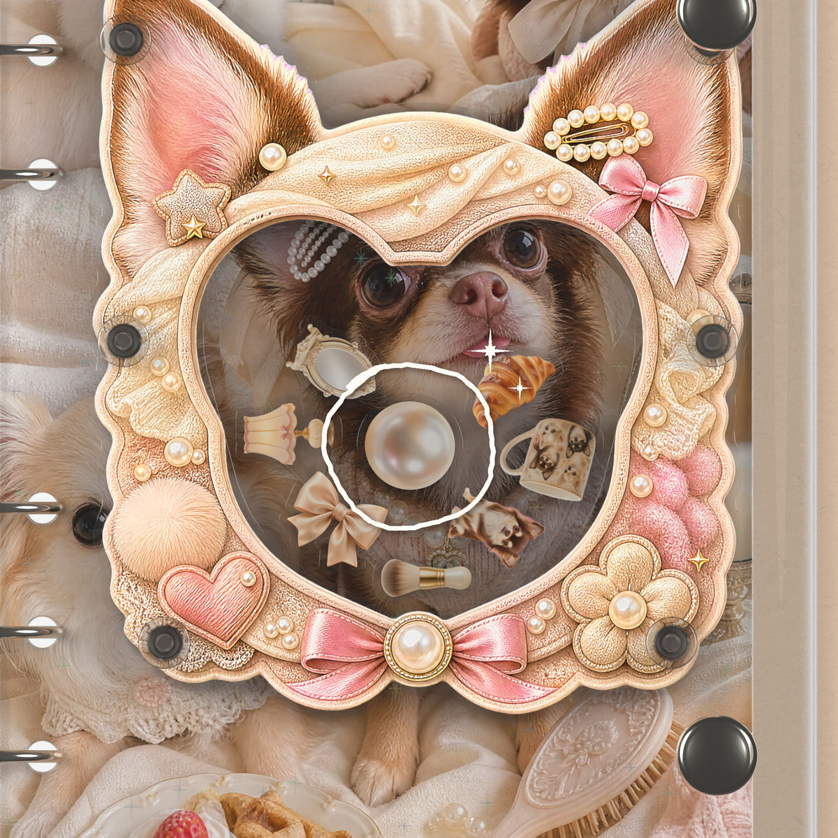 Close-up of the shaker window and charms, Fluffy Chihuahua