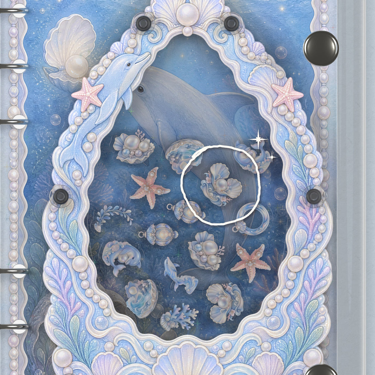 Close-up of the shaker window and charms, Dolphin Pearl Garden