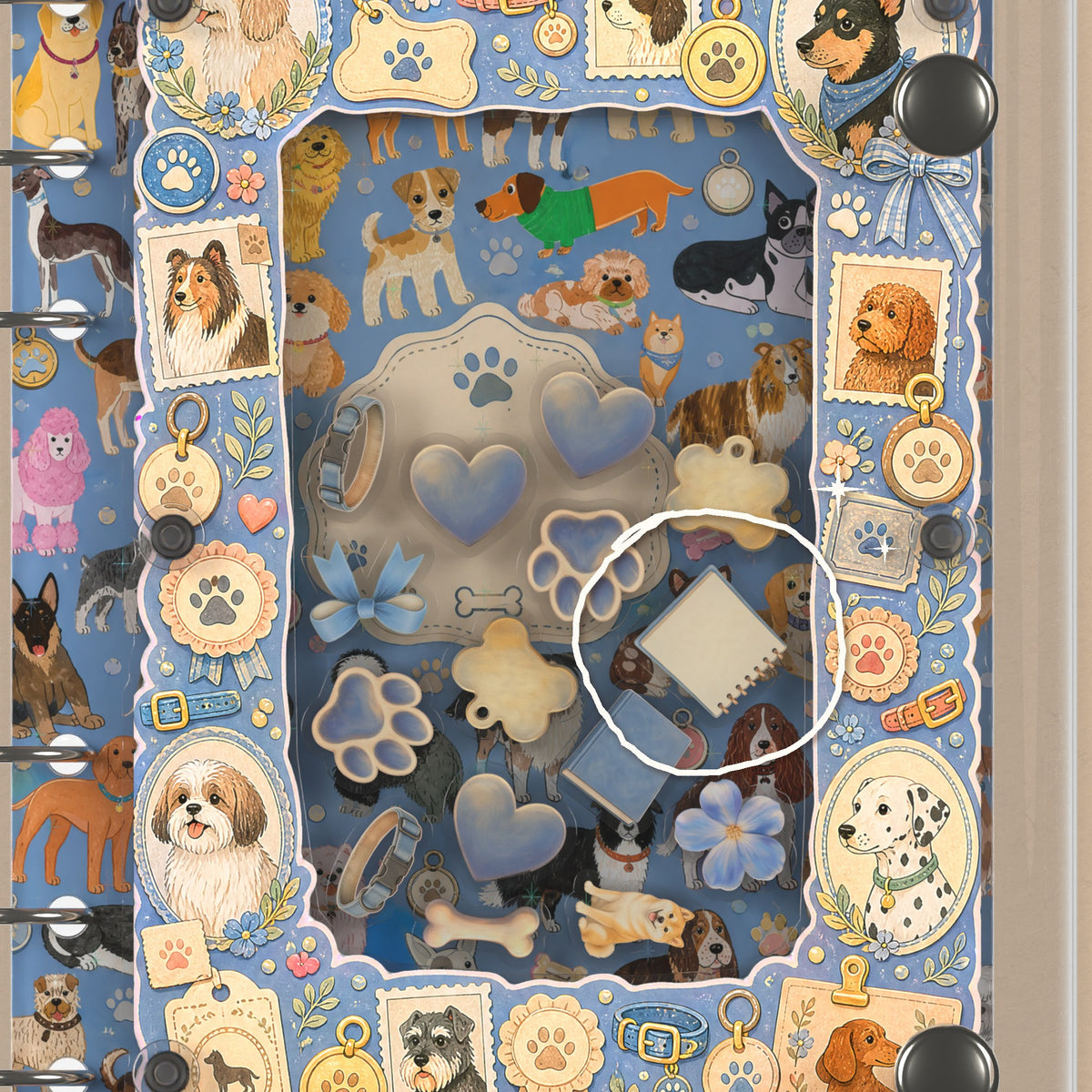 Close-up of the shaker window and charms, Dog Breed Chart