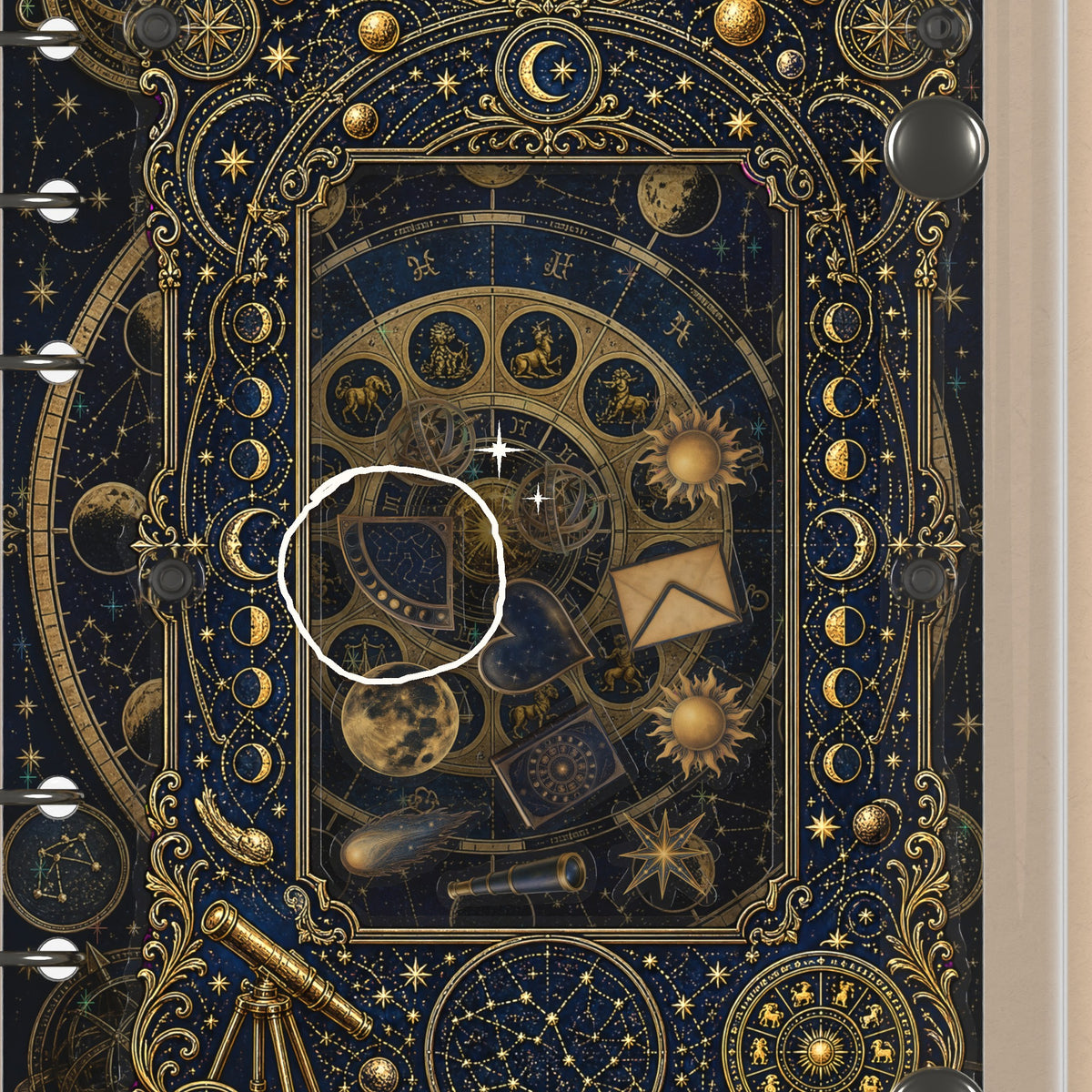 Close-up of the shaker window and charms, Zodiac Wheel