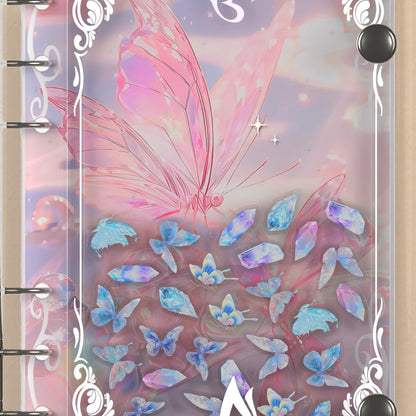 Close-up of the shaker window and charms, Pink Glass Butterflies